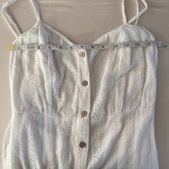 Brave Soul M White Eyelet Embroidered Cutout Tie-Back Button Midi Dress - Picture 9 of 12